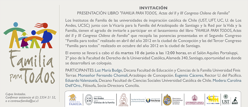 invitacion lanzamiento libro Centro UC de la Familia