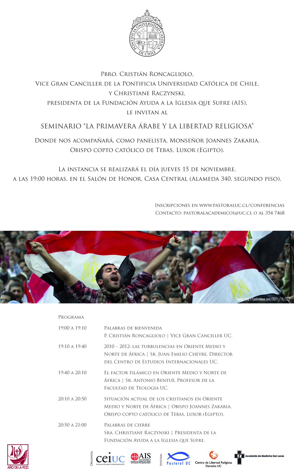 Invitacion a conferencia sobre primavera árabe