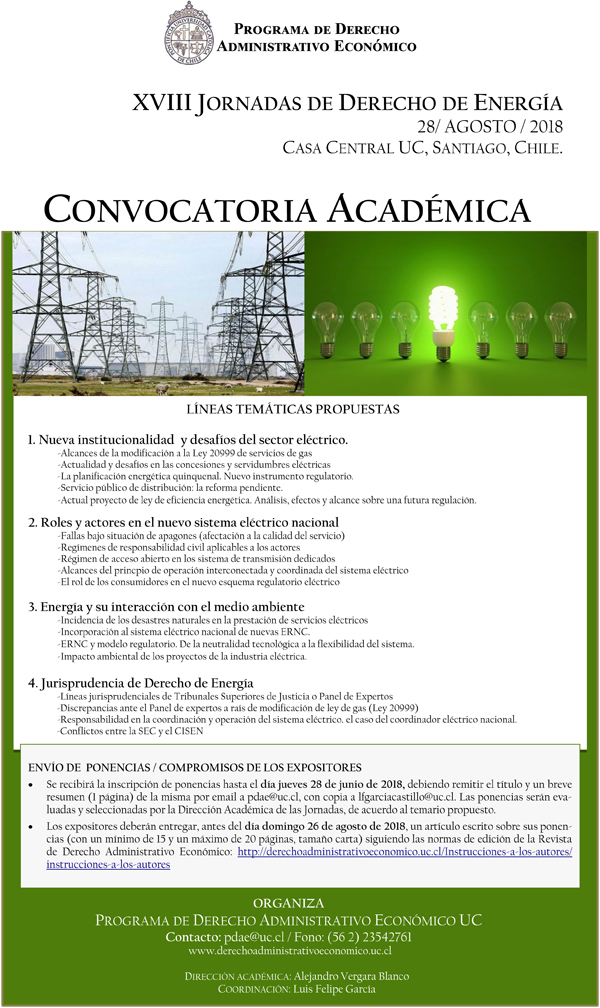 Convocatoria académica: XVIII Jornadas de Derecho de Energía 