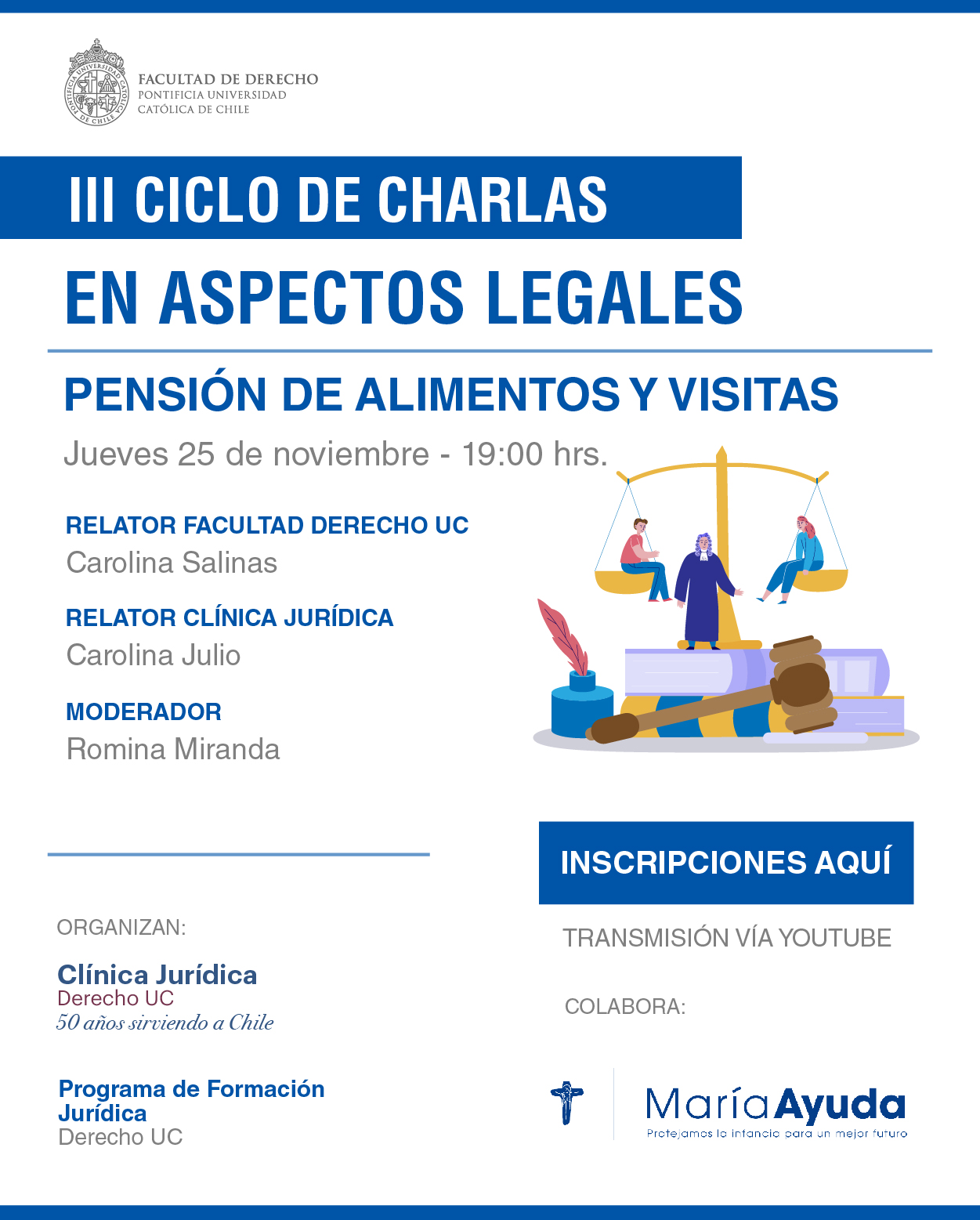 Ciclo de Charlas Aspectos Legales Afiche pensión de alimentos