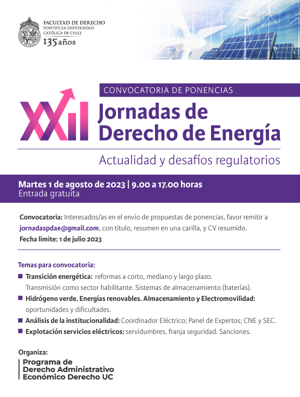XXII JORNADAS DERECHO DE ENERGIA 2023 Afiche 2