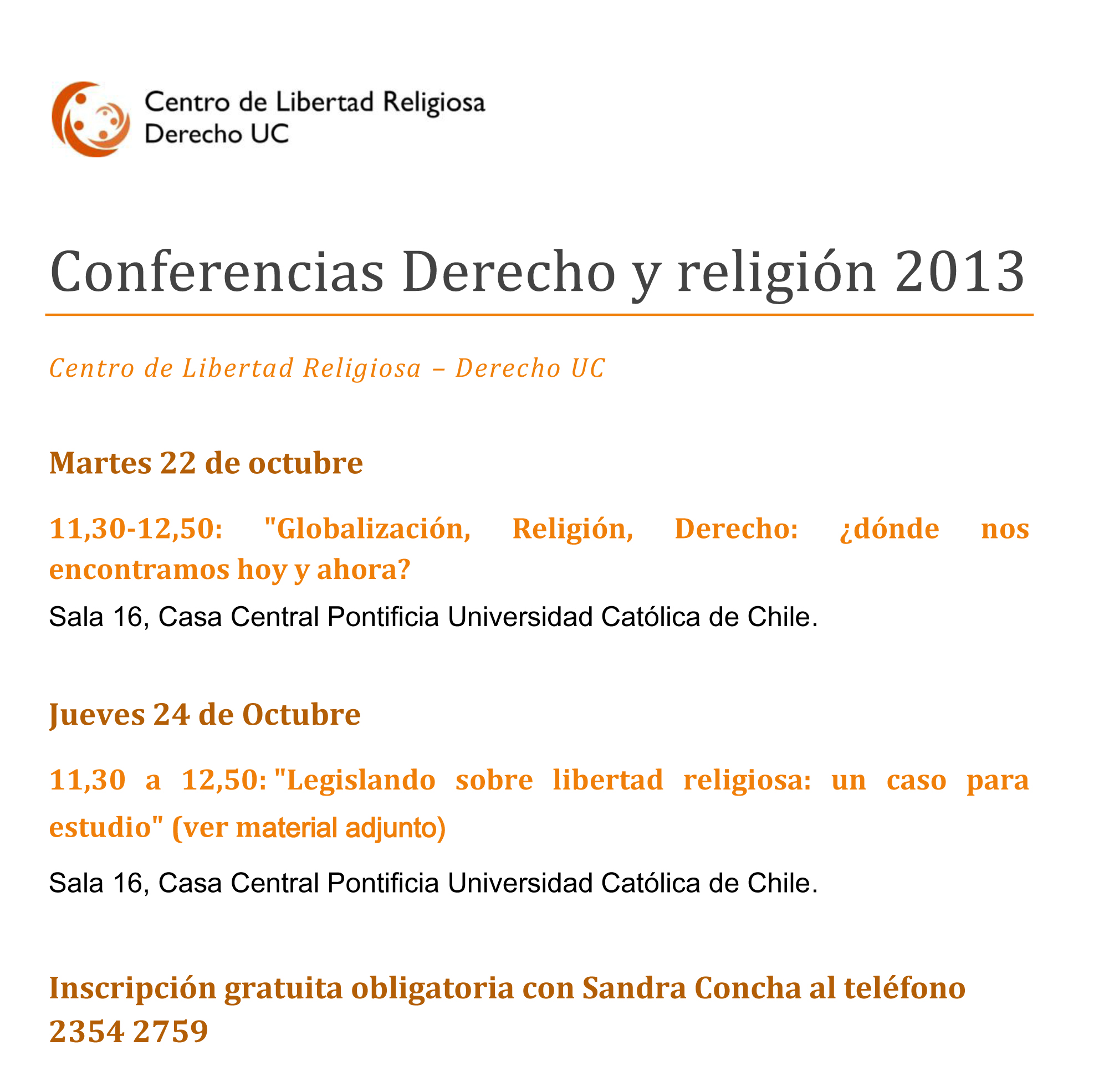 Conferencias Derecho y religión 2013